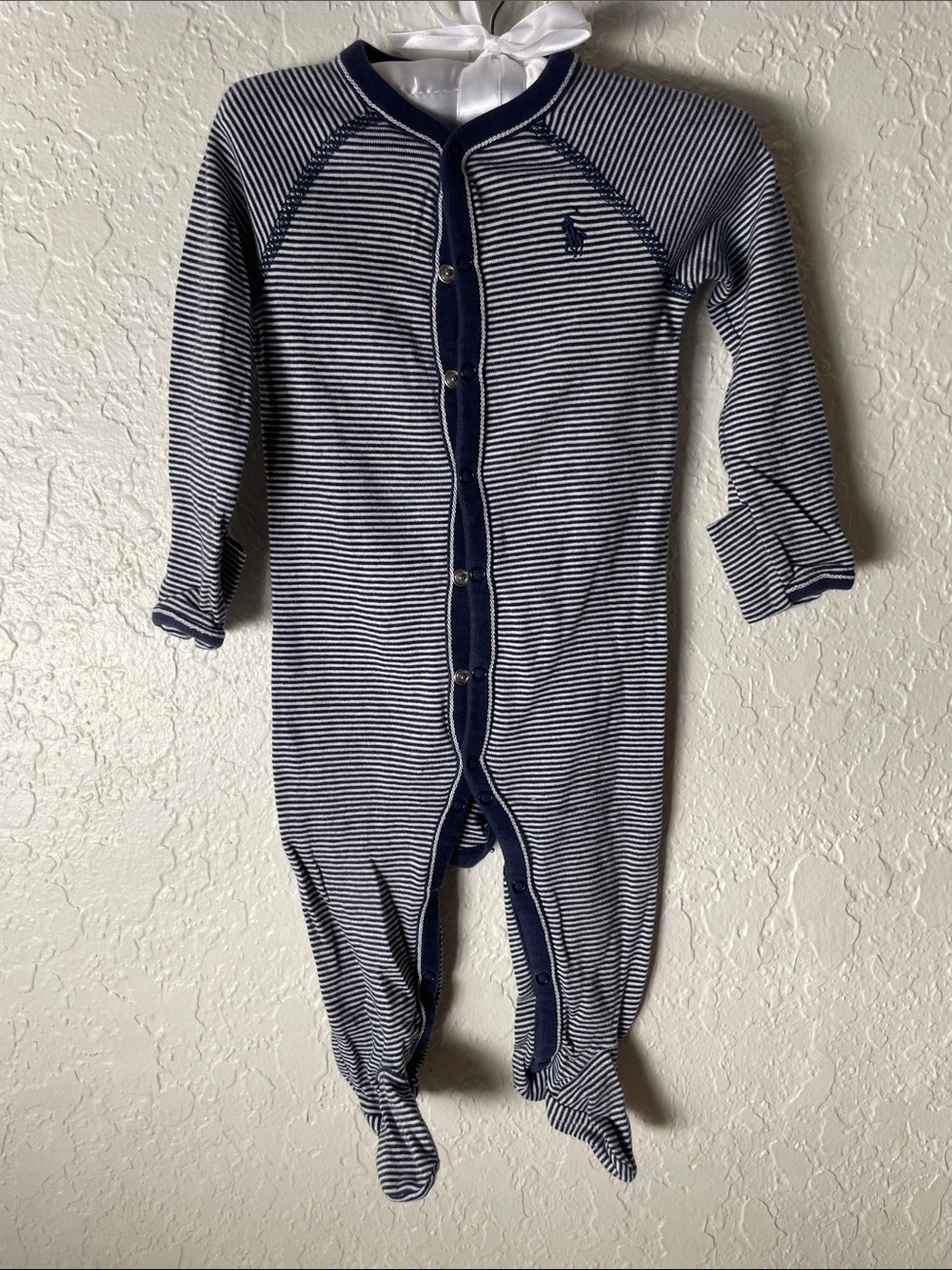 Ralph Lauren Navy and White Striped Footed One-Piece
